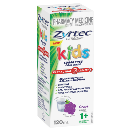 Zyrtec Cetirizine Kids Sugar Free Oral Liquid Grape Flavour 120mL