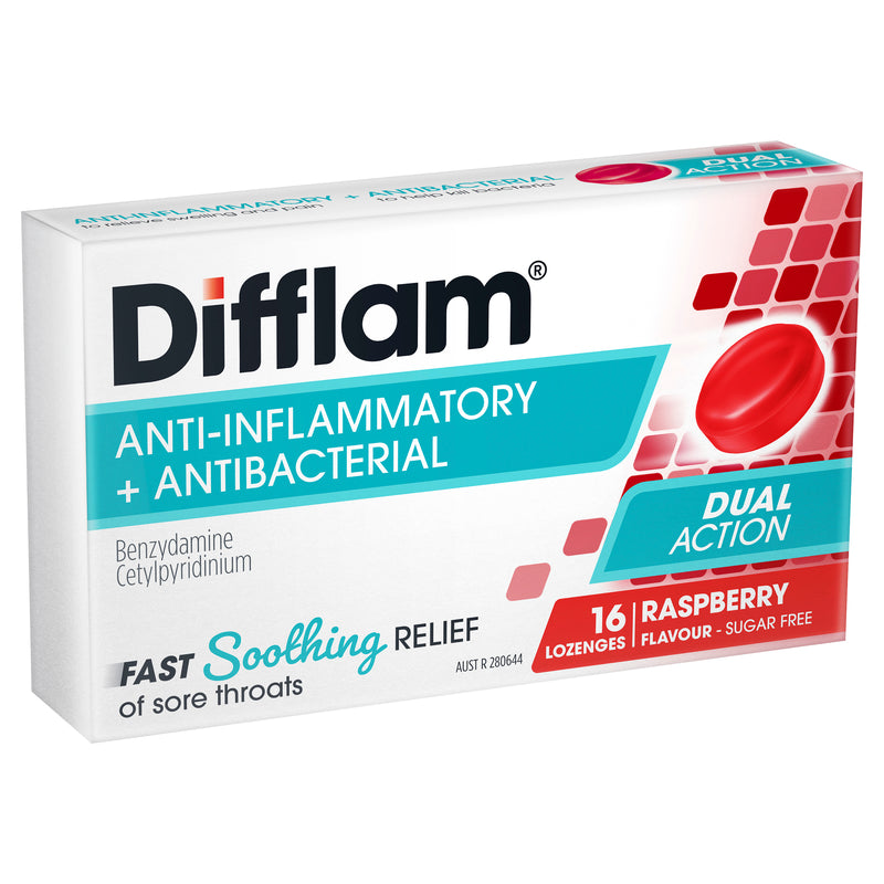 Difflam Lozenges Raspberry Sugar Free 16
