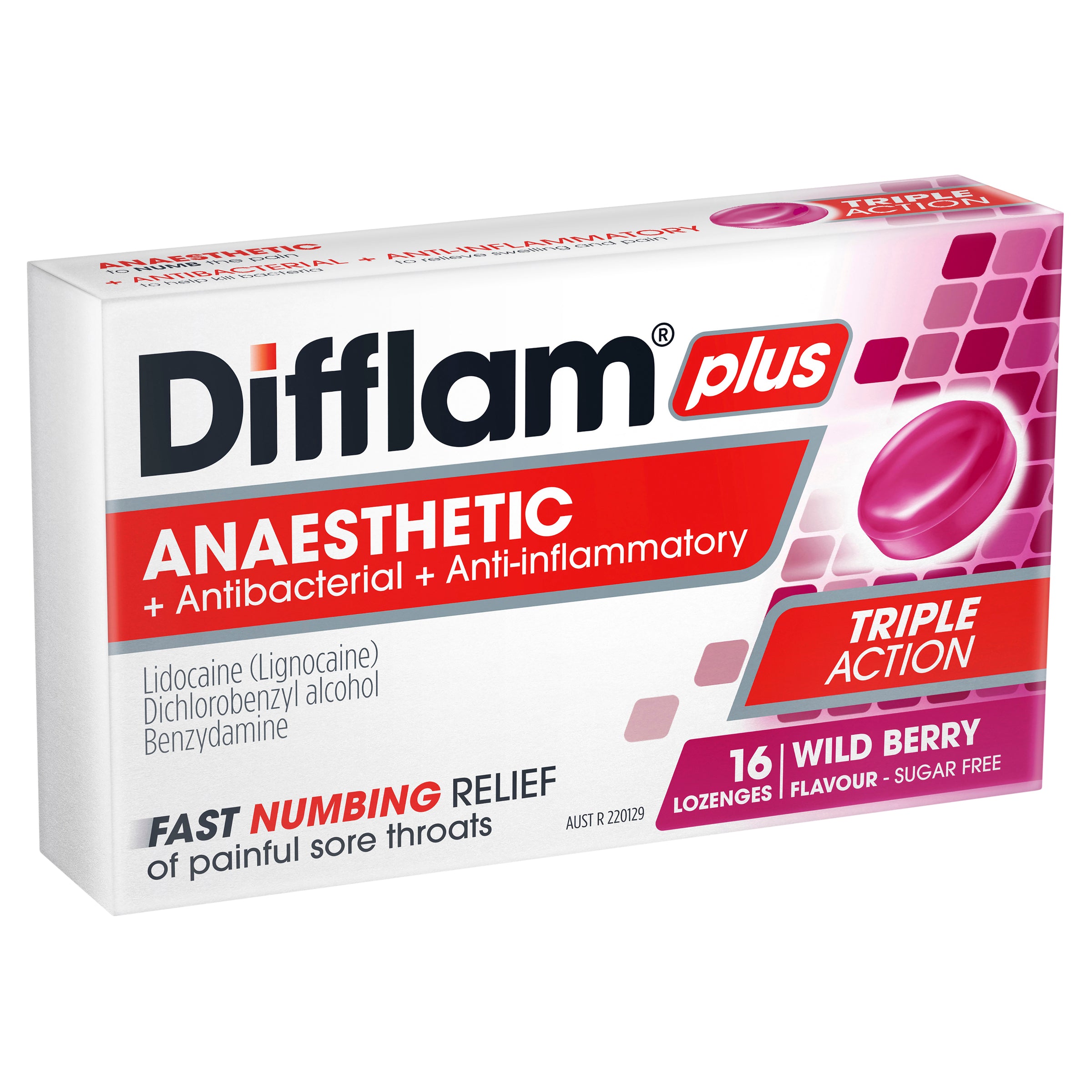 Difflam Plus Anaesthetic Lozenges Berry Sugar Free 16 – HealthEZ Pharmacy