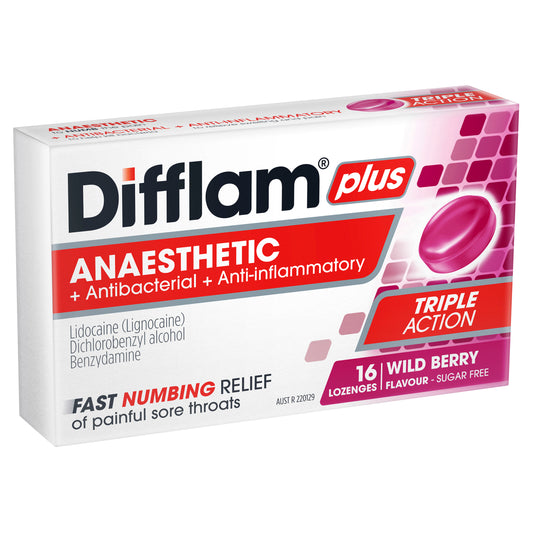 Difflam Plus Anaesthetic Lozenges Berry Sugar Free 16