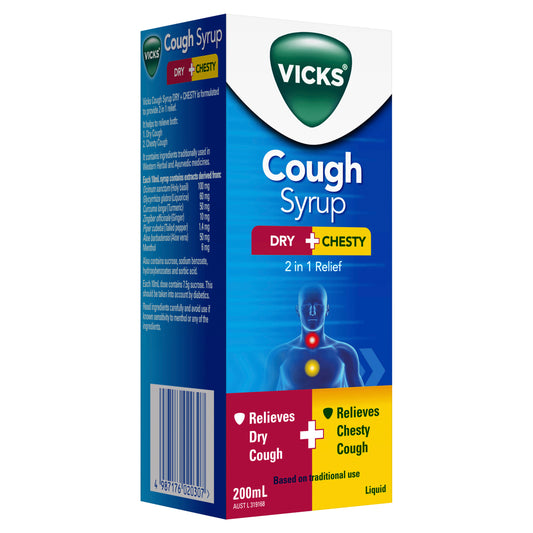 Vicks 2-in-1 Dry + Chesty Cough Syrup 200 mL