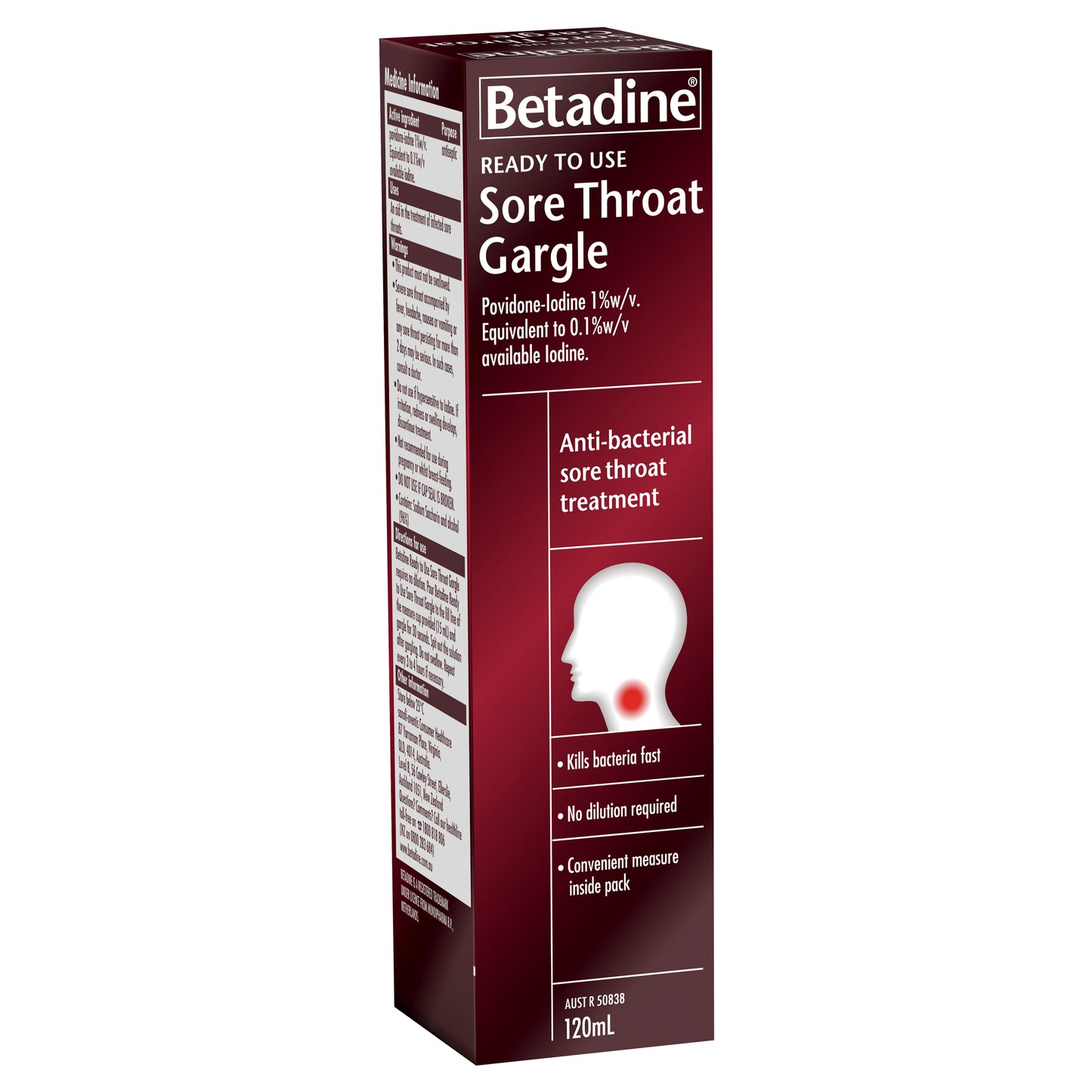 Betadine Sore Throat Gargle Ready-To-Use 120mL
