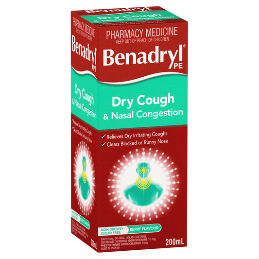 Benadryl PE Dry Cough + Nasal Decongestant 200mL