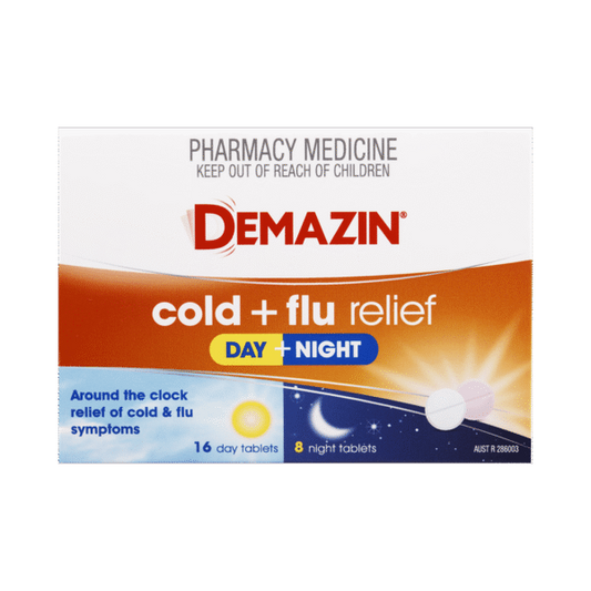 Demazin Original 6 Hour Cold + Flu Day + Night Relief 24 Tablets