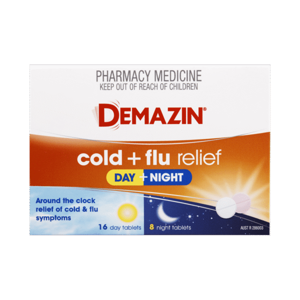 Demazin Original 6 Hour Cold + Flu Day + Night Relief 24 Tablets