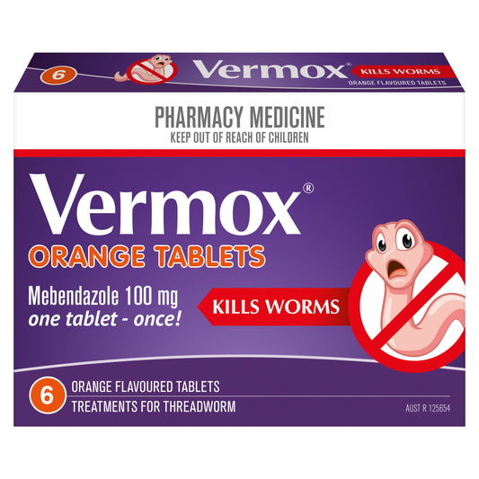 Vermox Worming Treatment 100mg Orange 6 Tablets