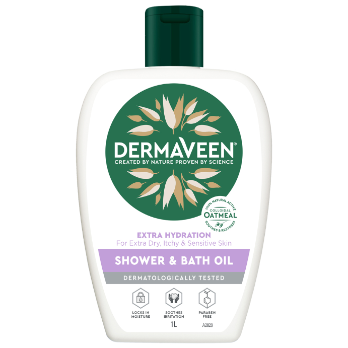 DermaVeen Extra Hydration Shower & Bath Oil for Extra Dry, Itchy & Sensitive Skin 1L