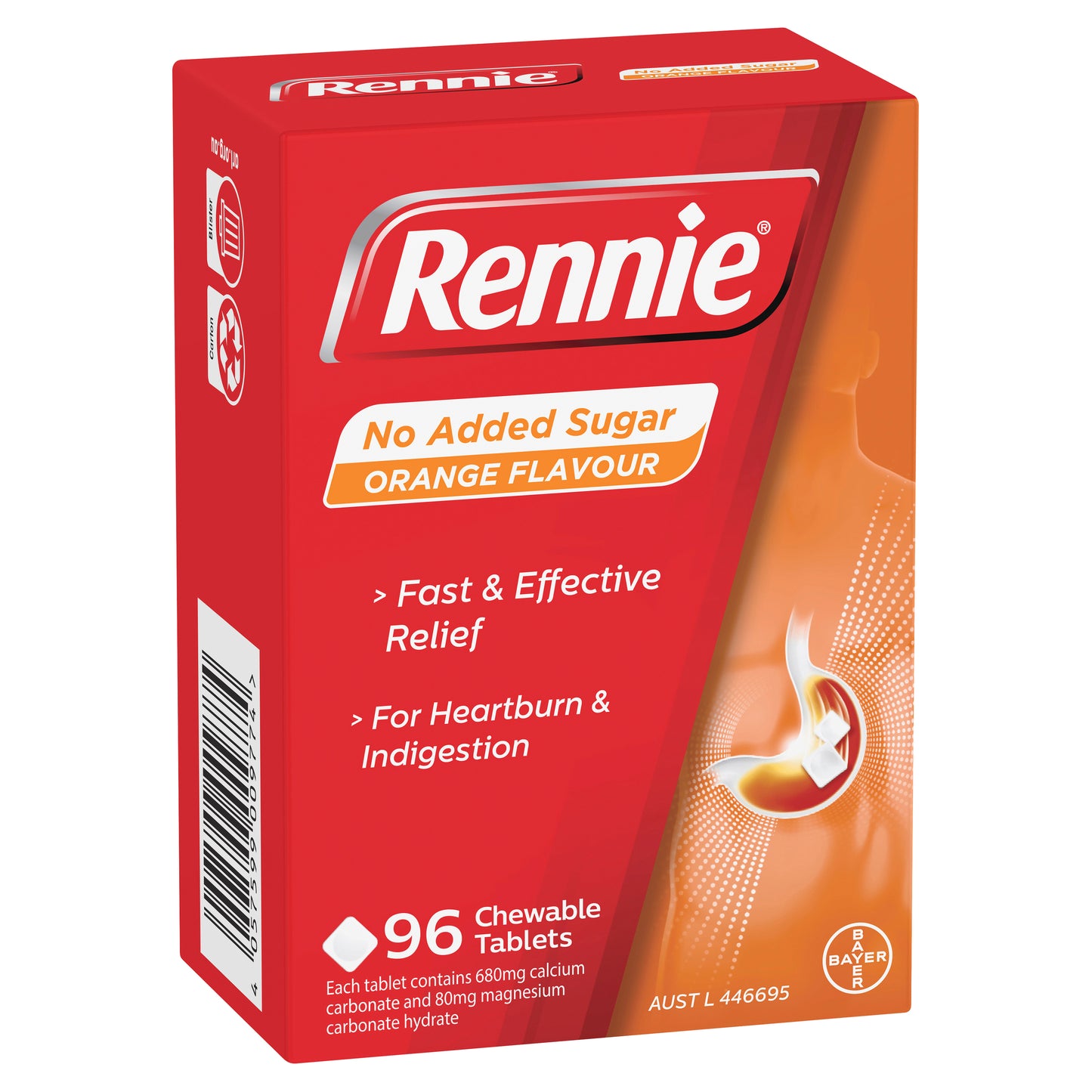 Rennie No Added Sugar Orange Tablets 96