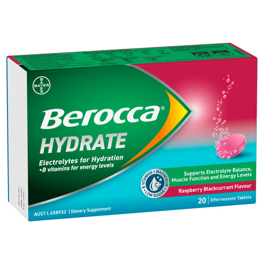 Berocca Effervescent Hydration Raspberry Blackcurrant Tablets 20