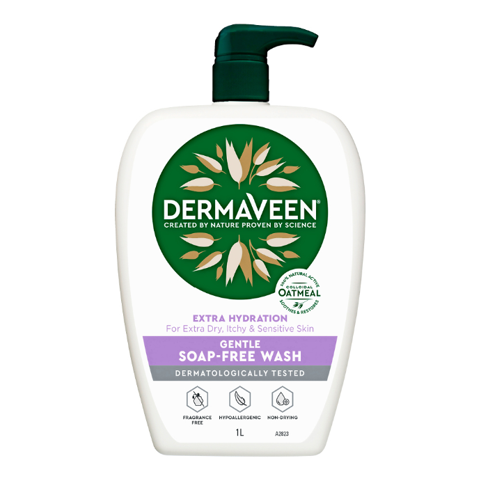 DermaVeen Extra Hydration Gentle Soap-Free Wash for Extra Dry, Itchy & Sensitive Skin 1L