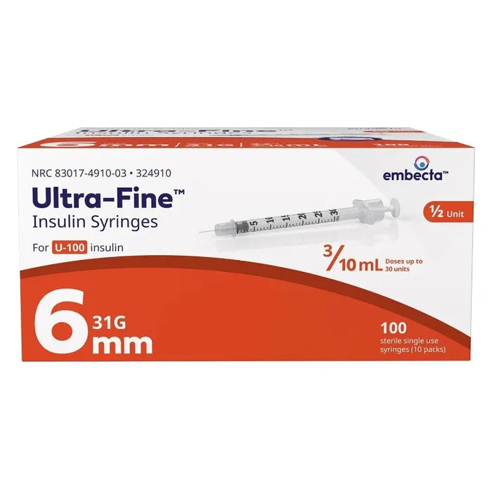 BD Ultra-Fine Insulin Syringe 0.3ml 31G 6mm Box of 100