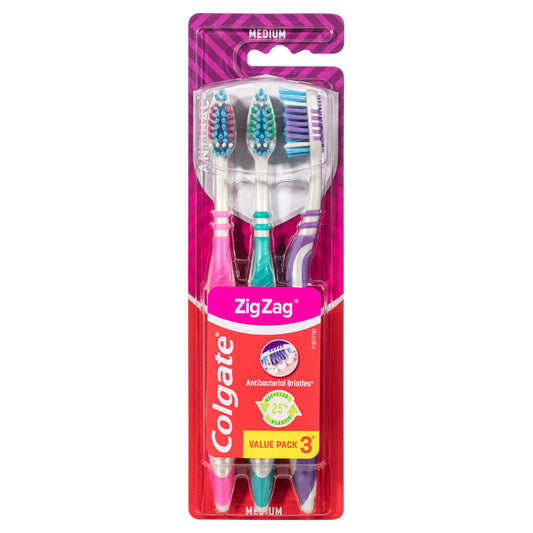 Colgate Zig Zag Adult Medium Toothbrush 3pk x6