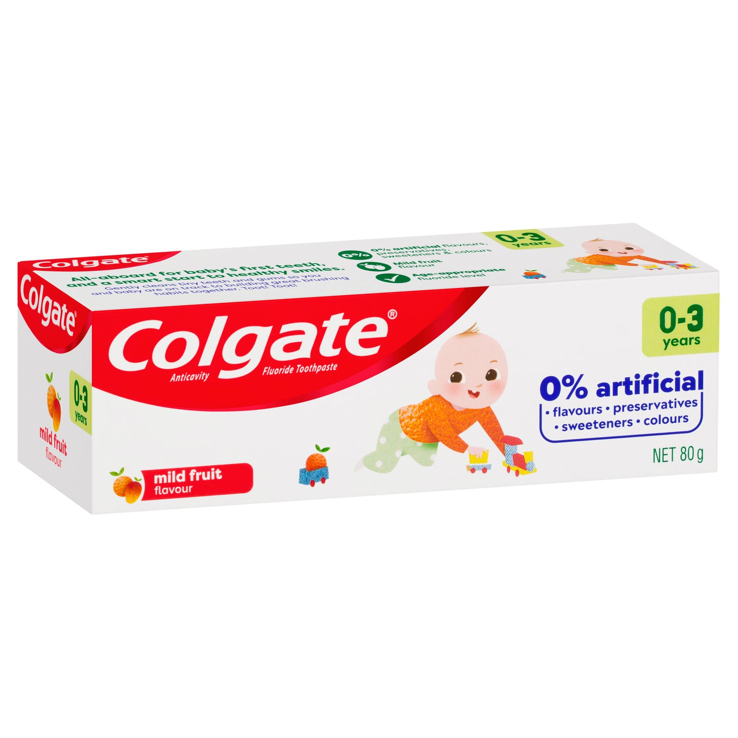Colgate Kids 0–3 Fluoride Free Mild Fruit Toothpaste 80g x12