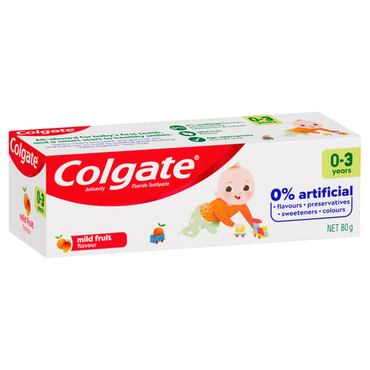 Colgate Kids 0–3 Fluoride Free Mild Fruit Toothpaste 80g x12