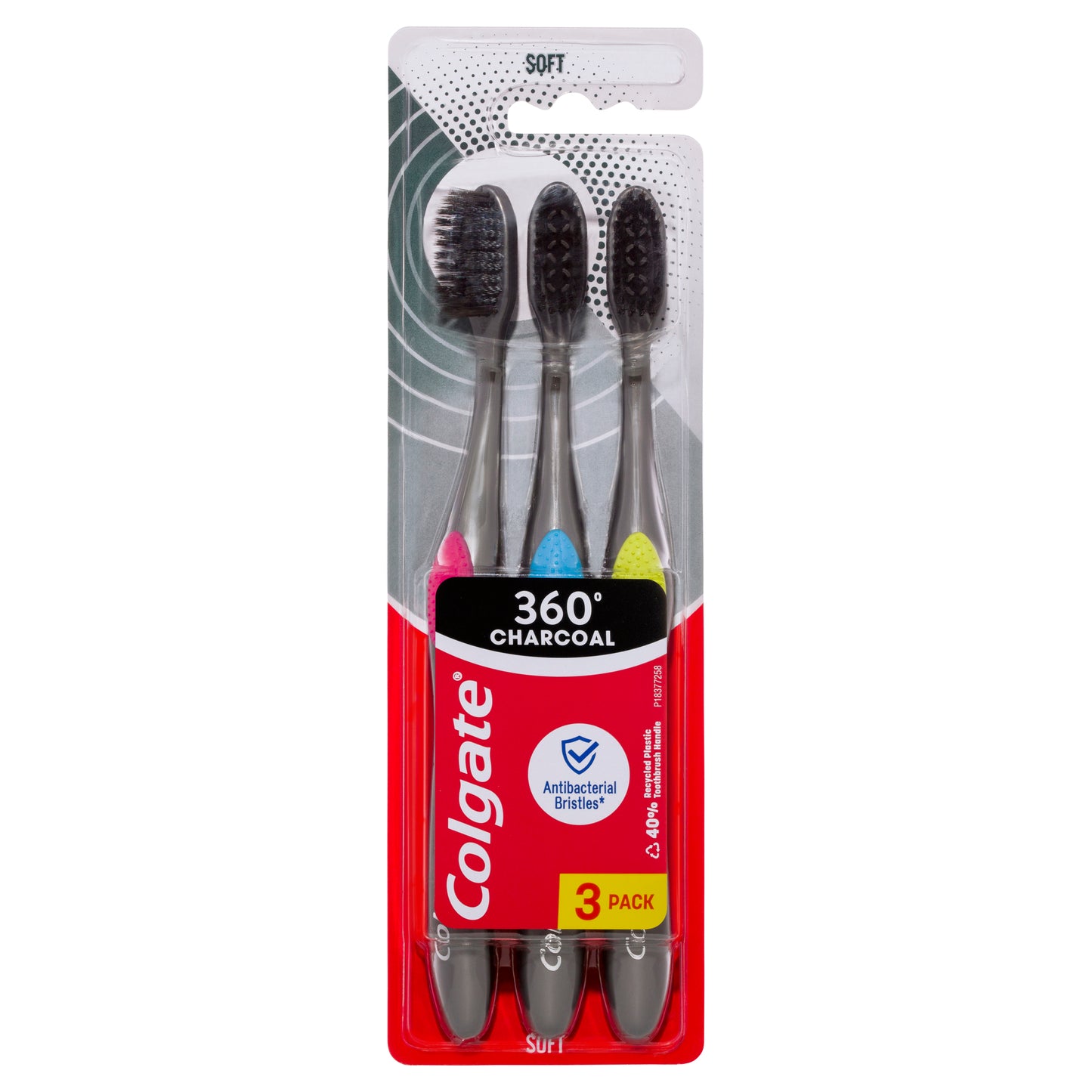 Colgate 360 Charcoal Antibacterial Soft Toothbrush 3pk x6