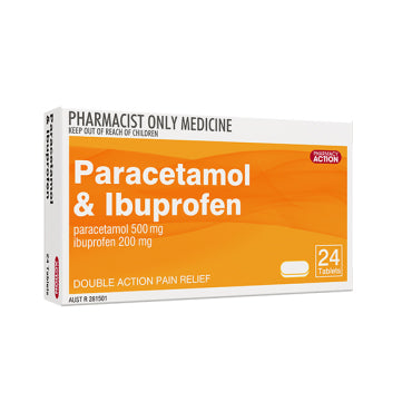 Pharmacy Action Paracetamol 500mg + Ibuprofen 200mg Tablets 24