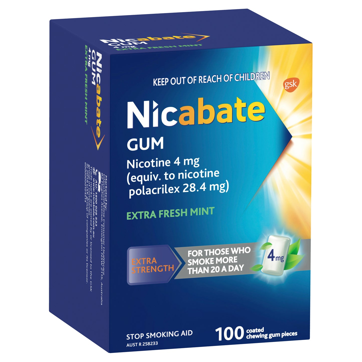 Nicabate Gum Extra Freshmint 4 mg 100 Pack