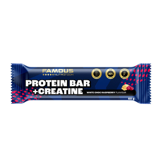 Famous Nutrition Protein + Creatine Bar White Choc Raspberry 60g x12